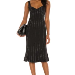 Song Of Style Honor Midi Dress In Black Pinstripe