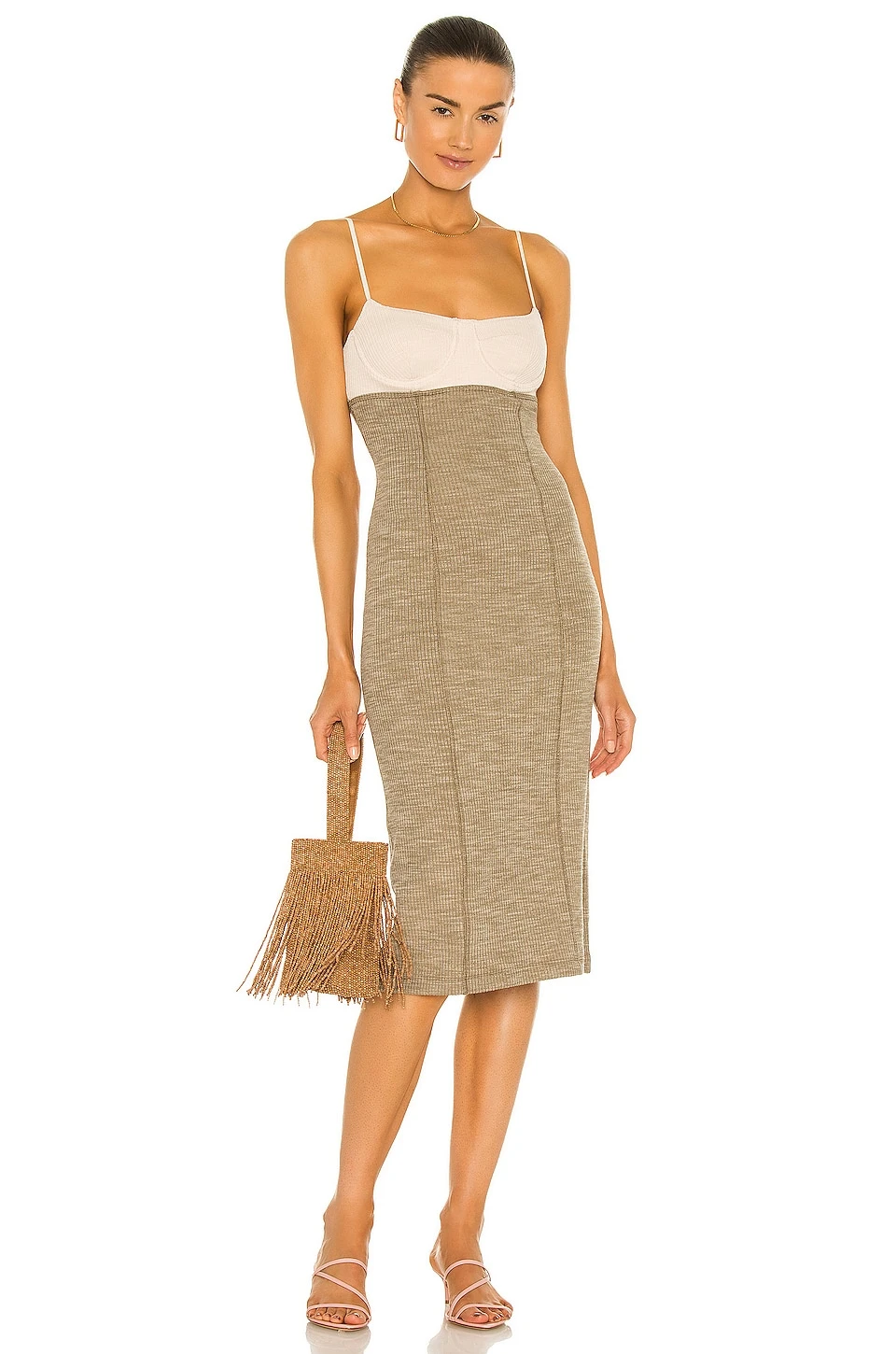 Song Of Style Gillian Midi Dress In Ivory & Green