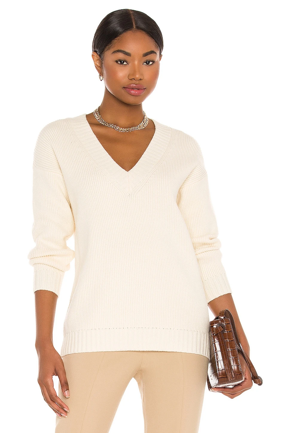 Song Of Style Raine V Neck Sweater In Ivory