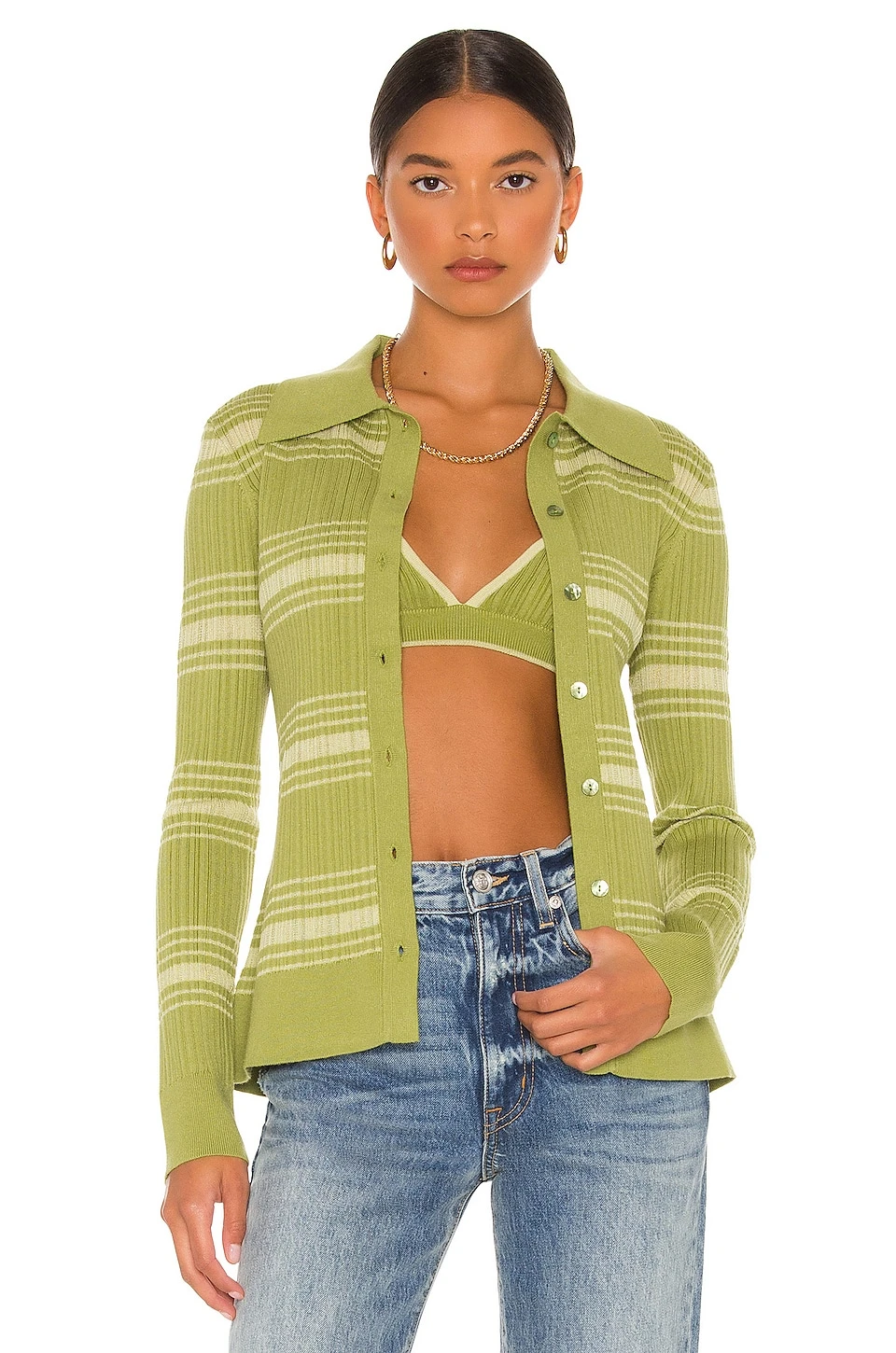 Song Of Style Sutton Cardigan In Matcha Green