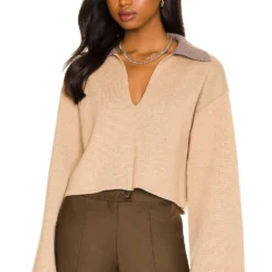 Song Of Style Rayan Polo Pullover In Camel & Brown