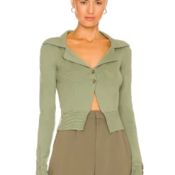 Song Of Style Alayna Collared Sweater In Sage Green
