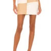 Song Of Style Vianka Leather Mini Skirt In Brown & Ivory