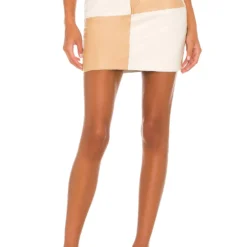 Song Of Style Vianka Leather Mini Skirt In Brown & Ivory