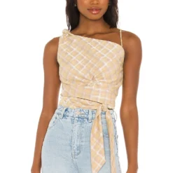 Song Of Style Mira Crop Top In Yellow Plaid