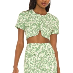 Song Of Style Gala Top In Green & Ivory