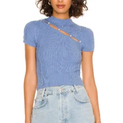 Song Of Style Kylin Short Sleeve Sweater In Ocean Blue